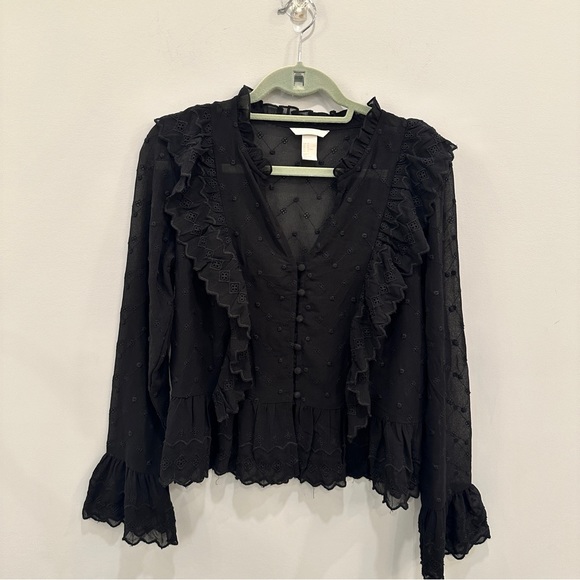 H&M Tops - H&M Sheer Black Ruffle Blouse